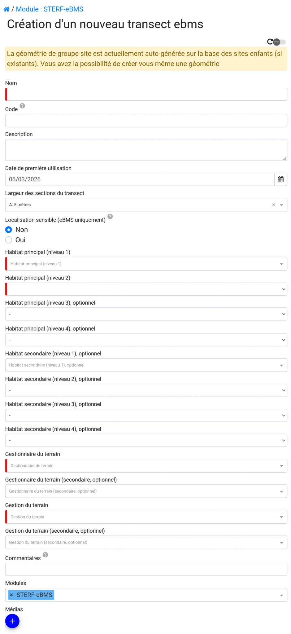 Ajout d'un nouveau transect
